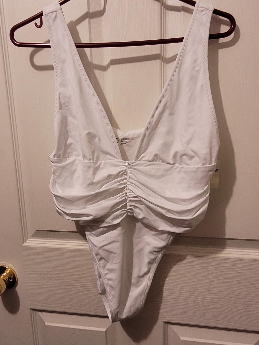 aerie White One-Piece Swimsuit with Ruched Detail